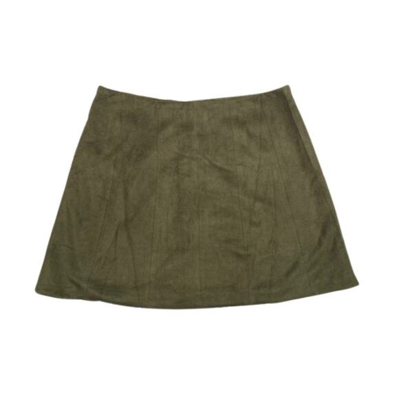 ALTAR'D STATE Dark Olive Button Up Mini Faux Suede Skirt | M - Picture 2 of 5